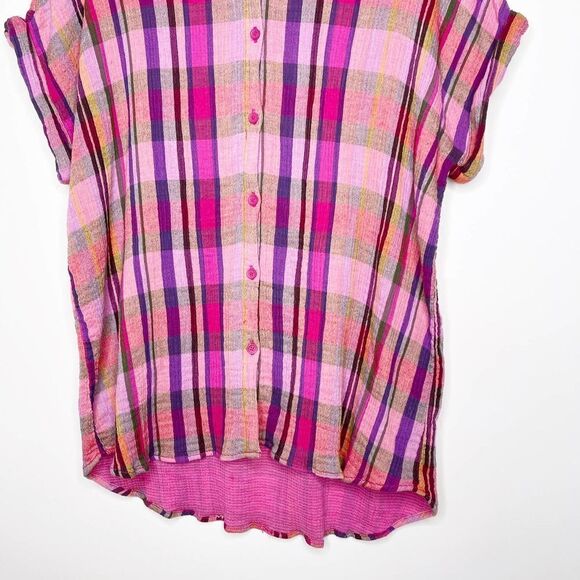 BEACHLUNCHLOUNGE Pink Plaid Button Down Top - Picture 3 of 9